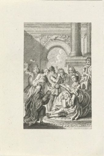 Sleeping man surrounded by figures