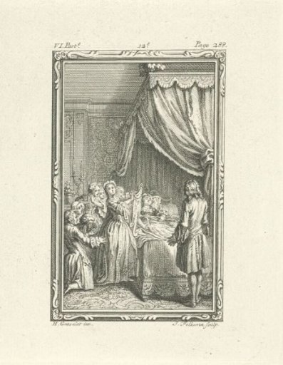 Mourning figures at a sickbed