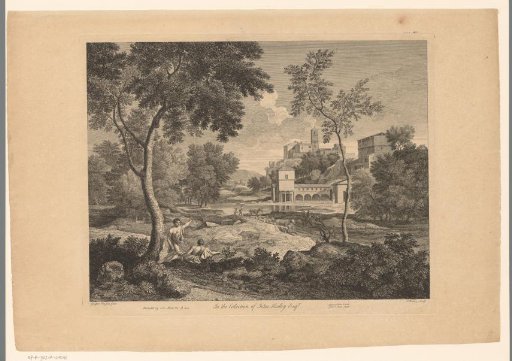 Landscape with shepherds, cattle and town on a bank