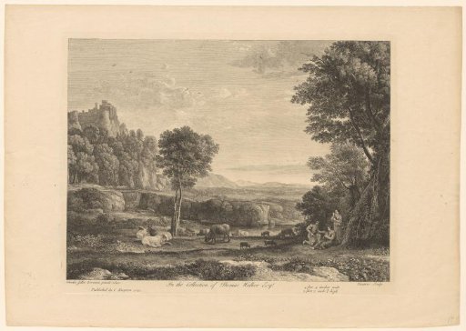 Landscape with resting shepherds and a river