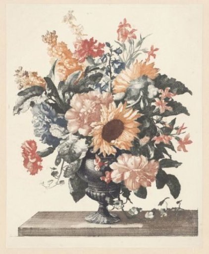 Stone Vase with Sunflowers and Carnations Among Others
