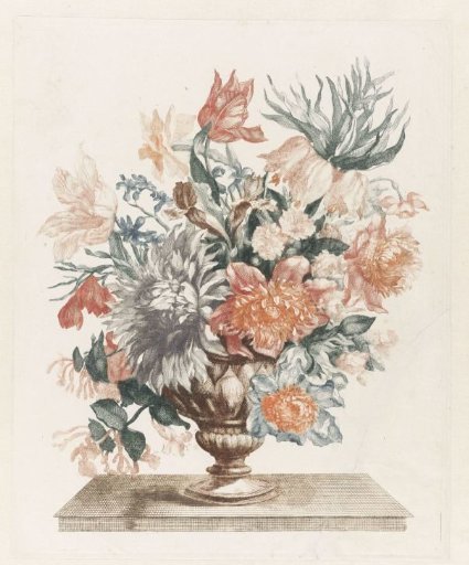 Stone Vase with Flowers on a Plinth