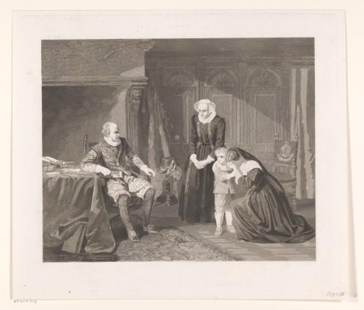 The mother, wife, and son of Reinier van Oldenbarnevelt beg Maurice for mercy, 1623