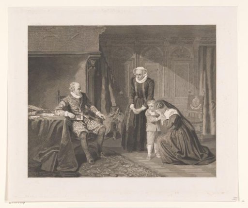 The mother, wife, and son of Reinier van Oldenbarnevelt beg Maurice for mercy, 1623