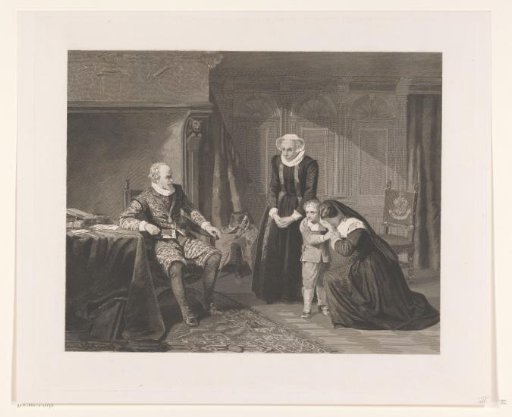 The mother, wife, and son of Reinier van Oldenbarnevelt beg Maurice for mercy, 1623