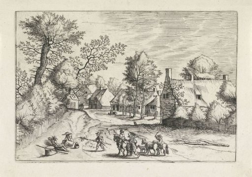 Village road with a resting couple