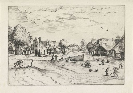 Village with Sheep and a Seated Shepherd