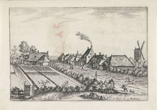 View of Fields and Houses along a Country Road