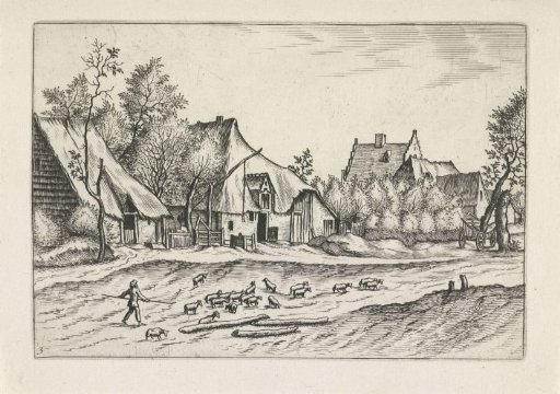 Village Road with a Flock of Sheep
