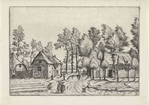 Village Street with Tree Trunks