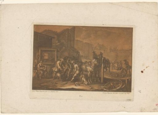 Farrier at work near a ruin