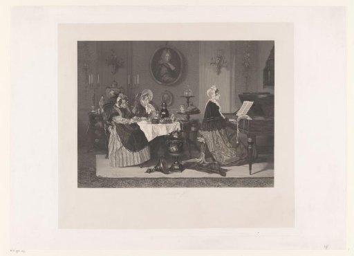 Two Women Listening to a Young Woman Playing the Piano