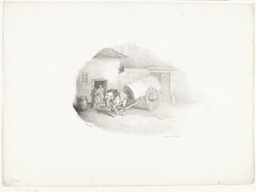 Horse and carriage in front of a house