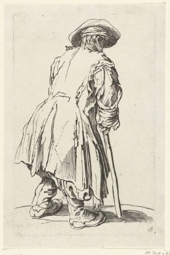 Beggar with a staff, seen from the back