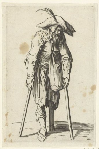 Beggar with crutches and a wooden leg