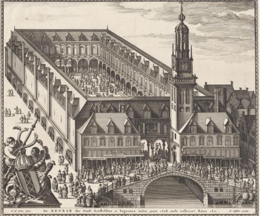 Bird's-eye view of the Exchange of Hendrik de Keyser in Amsterdam, before 1668