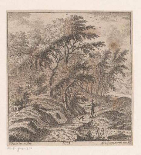 Man with a dog walking along a forest edge
