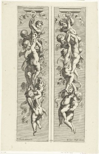 Two trophies with putti