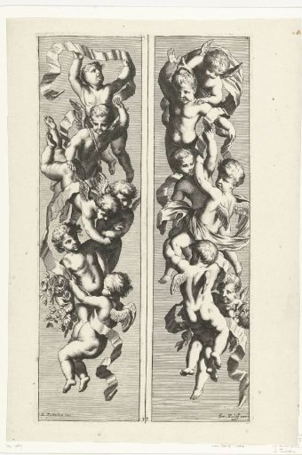 Two trophies with putti