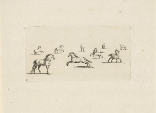 Study sheet with standing and running horses