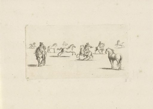 Study sheet with three riders and horses