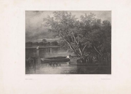 River landscape with fisherman in a boat
