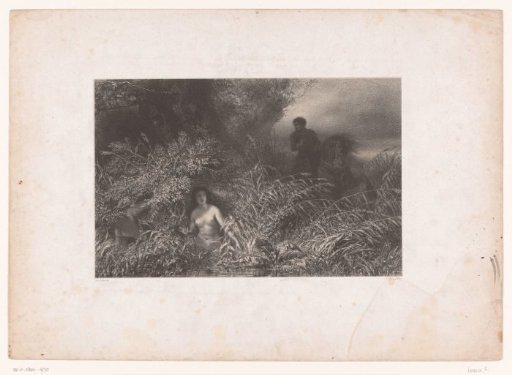 Rider discovers two bathing women among the reeds