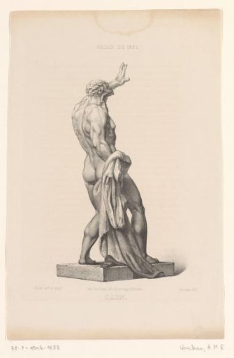 Statue of Cain with raised arm