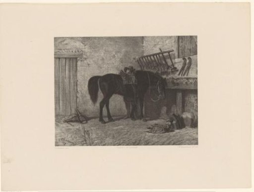 Man Saddling a Horse