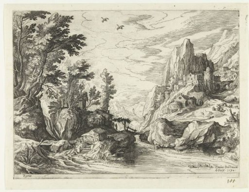 River landscape in Campania with town on rocks