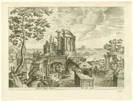 Landscape with the ruin of a temple.