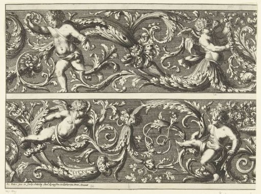 Two friezes with acanthus scrolls and putti