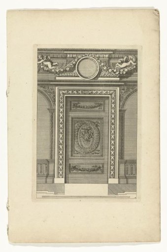 Door with panel featuring a mask