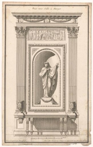 Dining room with statue in a niche