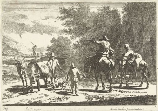 Shepherds and cattle on the road