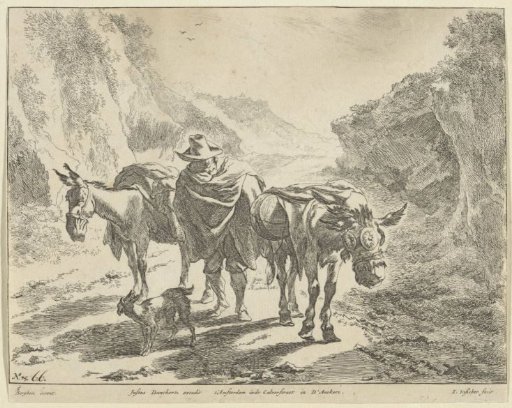 Shepherd with Two Donkeys and a Dog