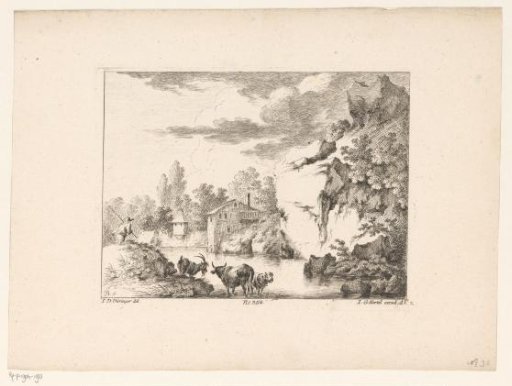River landscape with rock wall and shepherd