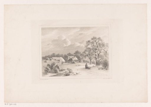 Winter landscape with a woman with a sled
