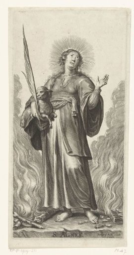 Saint Agnes with Lamb Standing Among Burning Branches
