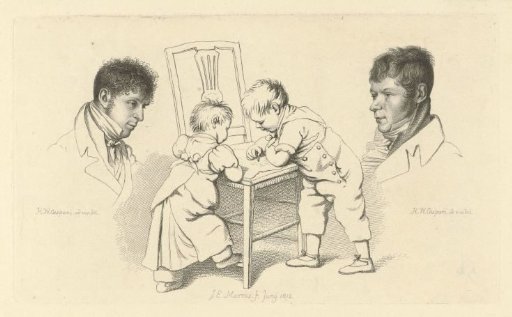 Portraits of Abraham Lion Zeelander and Anthony Oberman and two children drawing