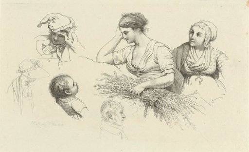 Study sheet with a woman with a bundle of sticks and figures