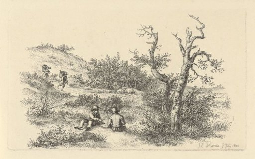 Sketchers in a dune landscape