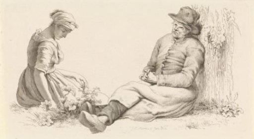 Study sheet with a seated man and a young woman