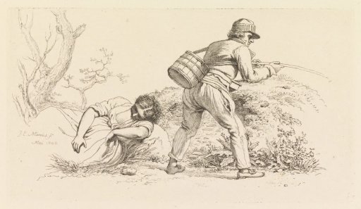 Study sheet with a sleeping woman and a fisherman
