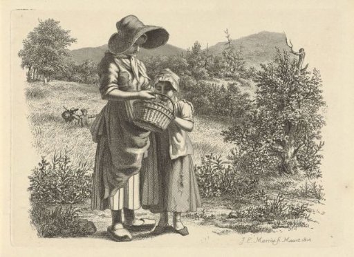 Young woman and a child looking into a basket