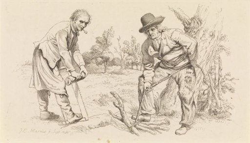Study sheet with a wood gatherer and a man with a saw