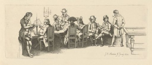 Men in a coffee house with a billiard table