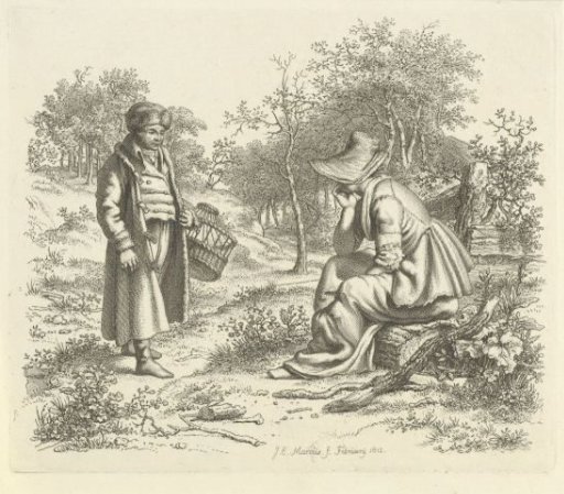 Conversing man and woman on a country road