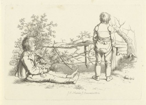 Two boys by a fence