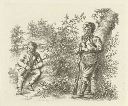 A standing and a seated hunter
